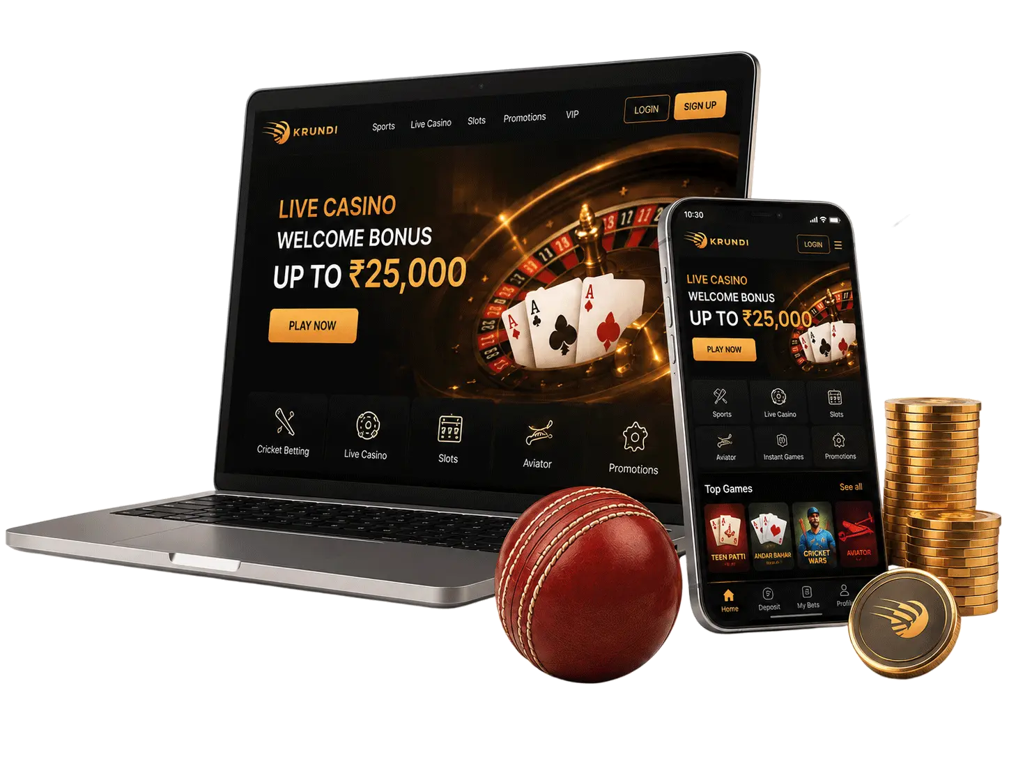 Krundi Casino India displayed on laptop and mobile